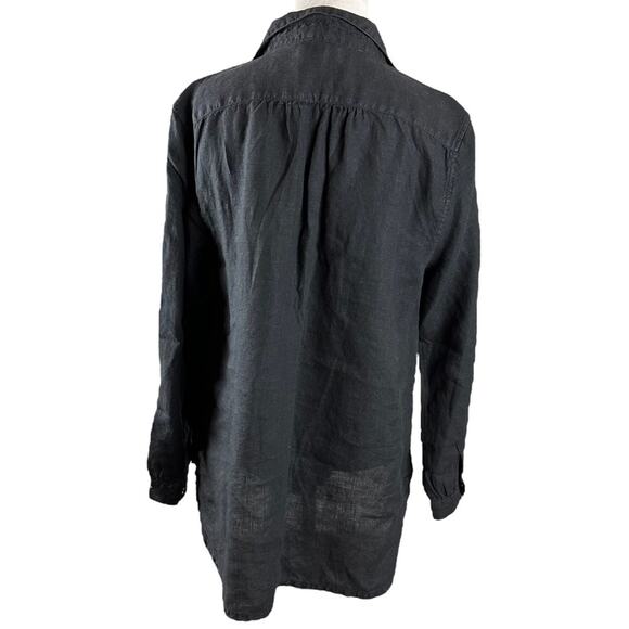 Fresh Produce 100% Linen Black Tunic Top Pockets Split Neck LagenLook Small NWT - Picture 2 of 8